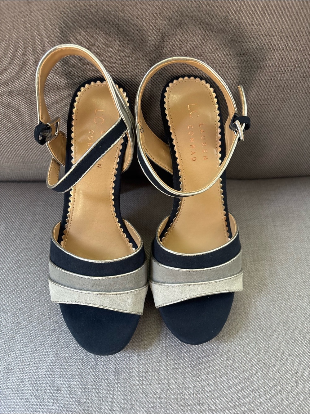 LC Lauren Conrad Black and Tan Two-Tone Strappy Heels